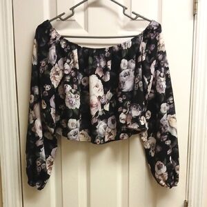 FURY Floral Off-Shoulder Women's Cropped, Flowing Top Size See Description